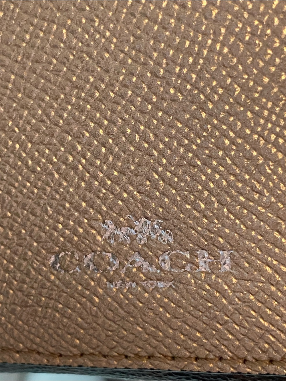 Coach Signature Two-Tone Brown Leather Zip Wristlet with Gold Metallic Pocket - Picture 14 of 14